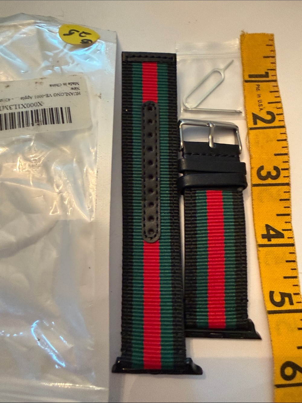 Striped Nylon Watch Strap - Black, Green & Red for Apple Watch New